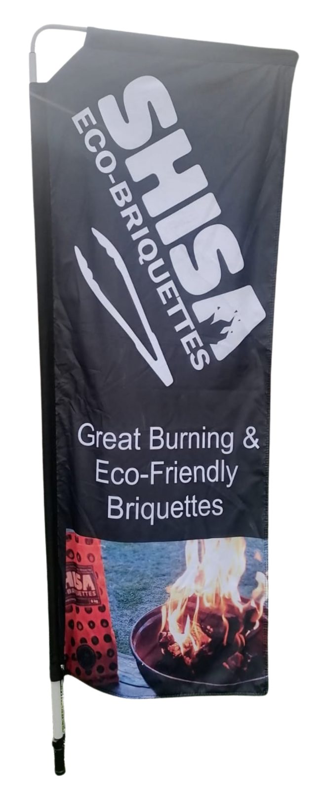 2m Sublimated Telescopic Double-sided Flying Banner for SHISA Eco- Briquettes
