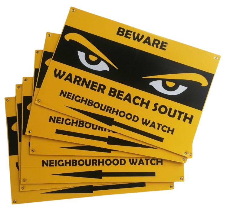 Neighbourhood Watch Boards with eyelids in corners